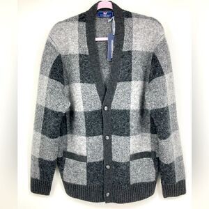 NWT Vineyard Vines Luxury Blend Buffalo Check V-Neck Charcoal Heather Cardigan L